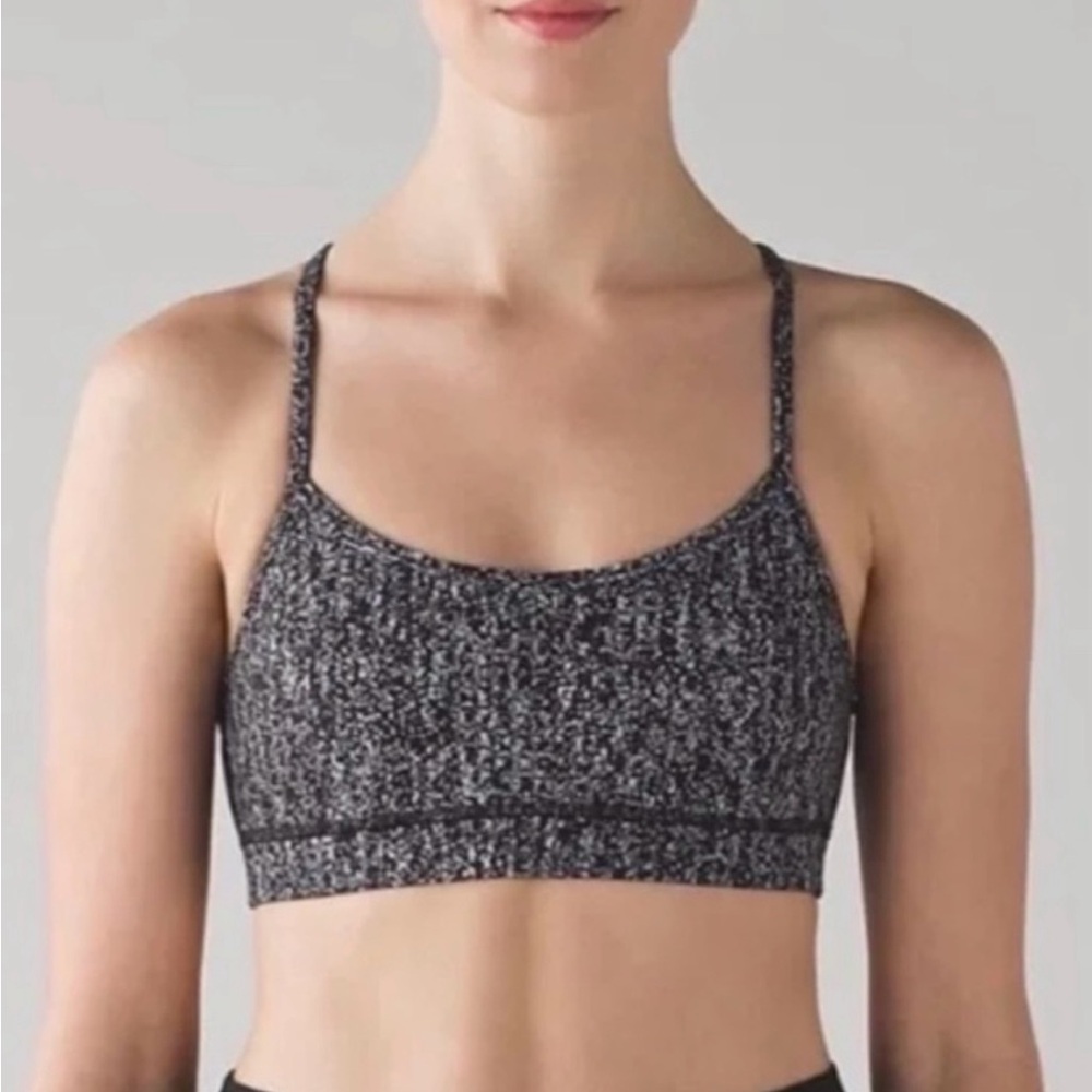Lululemon Women’s Black Splattered Flow Y Nulu Mesh Light Support Sports Bra 4